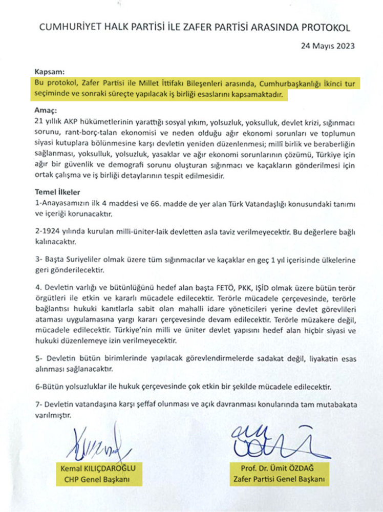 CHP ve Zafer Partisi'nin 'gizli protokolü'nün maddeleri ortaya çıktı